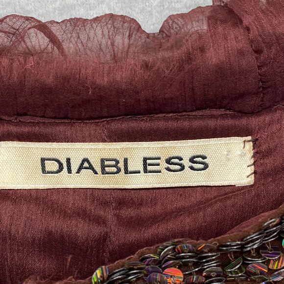 DIABLESS Jacket Womens L Seqiun Embellished Hoodie Coat Full Zip Cinched Brown - Picture 12 of 16